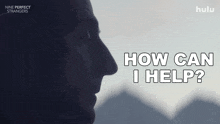 a poster for nine perfect strangers shows a man 's face and says " how can i help "