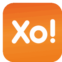 an orange square with the word xo in white on it