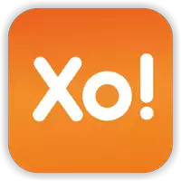 an orange square with the word xo in white on it