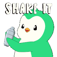 a penguin holding a shaker with the words shake it written above it