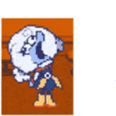 a pixel art of a cartoon character and a hamburger .
