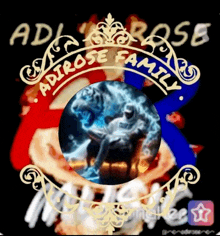 a logo for the adirose family has a picture of a man sitting on a throne