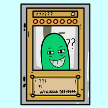 a cartoon drawing of a green monster with the words atk/6666 def/6666 on it