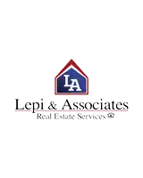 a logo for lepi & associates real estate services with a house on it