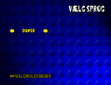 a blue background with a yellow arrow pointing to the right and the words velg sprog