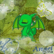 a picture of a green dragon with wings and the name angel on the bottom