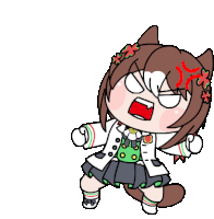 a cartoon of a girl with a cat 's ears and flowers in her hair is angry .