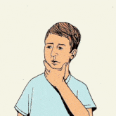 a drawing of a boy with his hand on his face