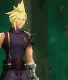 a video game character is standing in front of a green wall and says `` don 't remember clinging to you '' .