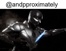 a picture of a man in armor with a knife in his hand and the words and approximately above him .