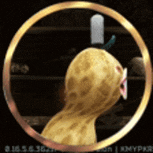 a picture of a peanut in a circle with a clock in the background .