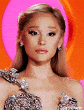 a close up of a woman 's face with a pink background and the words tumblr on the bottom