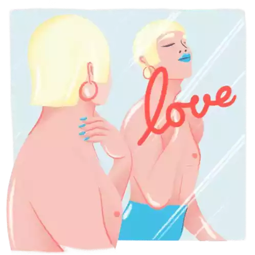 Figure Stands In Front Of Mirror, With Caption Love In English Sticker - Its All Love Love Wins Sassy Stickers