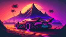 a futuristic car with a mountain in the background