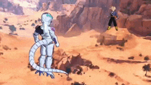a cartoon character is standing next to another cartoon character in a video game .