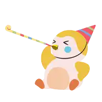 a cartoon penguin wearing a party hat is blowing a party horn