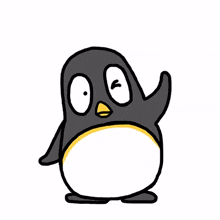 penguin big eye winking waving see you