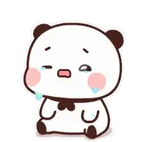a cartoon panda bear is sitting down and crying .