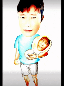 a cartoon drawing of a man holding another man 's head