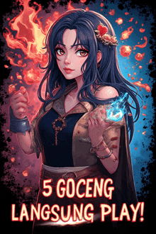 a poster of a girl with the words 5 goceng langsung play