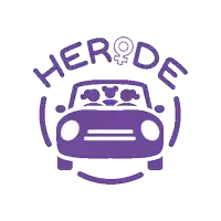 a purple car with two people in it and the word herde on it