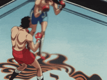 two boxers are fighting in a ring with a tiger on the floor