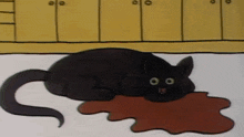 a drawing of a black cat laying on a dirty floor
