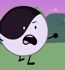 a black and white cartoon character with a surprised face and arms and legs .