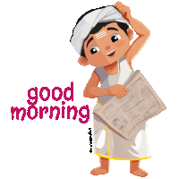 a cartoon of a man holding a newspaper with the words good morning written below him