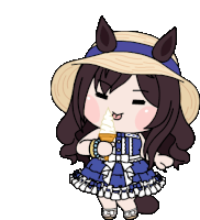 a cartoon of a girl wearing a straw hat eating ice cream