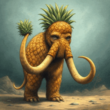 a painting of an elephant with pineapples on its head and tusks