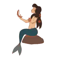 a mermaid sitting on a rock holding a banana