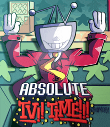 an advertisement for absolute tv time with a cartoon character