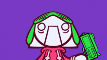 a cartoon drawing of a jellyfish holding a green device