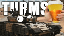 a person is holding a beer glass in front of a tank .