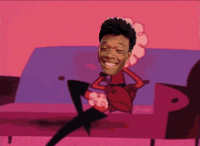 a cartoon of a man laying on a couch holding a heart