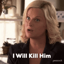 a woman is saying i will kill him in a room .