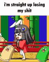 a cartoon of a girl with a rabbit on her head and the words i 'm straight up losing my shit