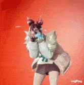 a gif of a girl with flowers in her hair and the words imgplay on the bottom right