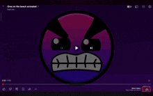 a purple and pink smiley face with an angry look on its face