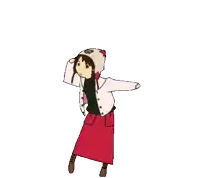 a cartoon girl wearing a white hat with a bear on it