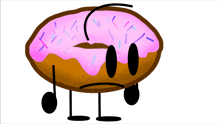 a cartoon drawing of a donut with pink frosting