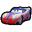 a pixel art of a red , white , and blue race car from cars .