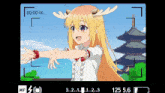a picture of a girl with antlers is being recorded at 125 5.6 frames per second