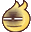 a pixel art illustration of a yellow smiley face with a flame on its head .