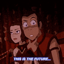 a couple of cartoon characters with the words this is the future on the bottom