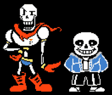 a pixel art drawing of papyrus and sans on a black background