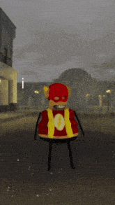 a cartoon of a person dressed as the flash with a lightning bolt on his chest