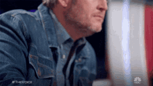 a man in a denim jacket is on a show called the voice