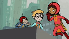 a cartoon of a girl in a red superhero costume that says ' no time ' on it